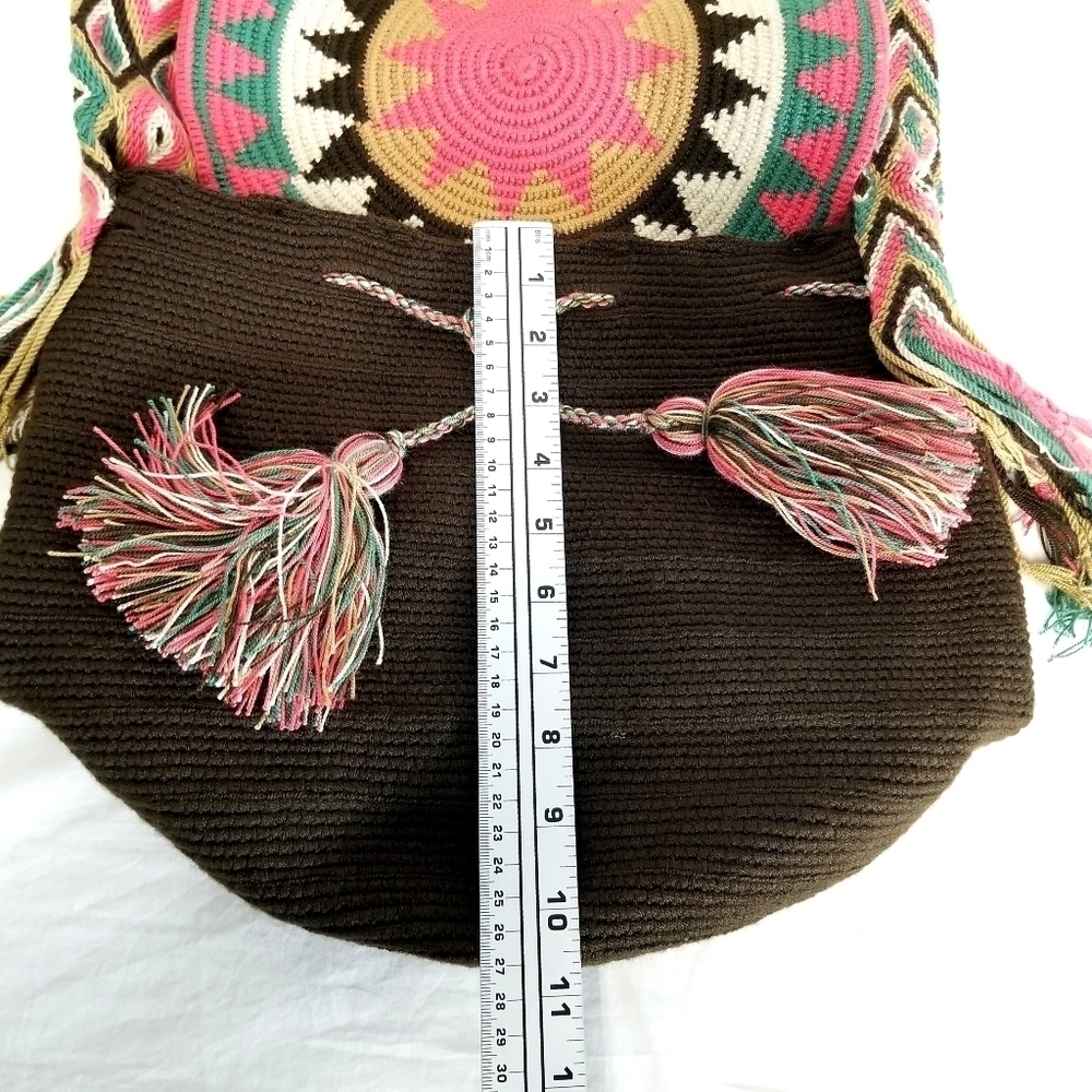 Handmade Crochet Colorful Bohemian Crossbody Shoulder Bucket Bag With Flap Cover - Picture 11 of 12